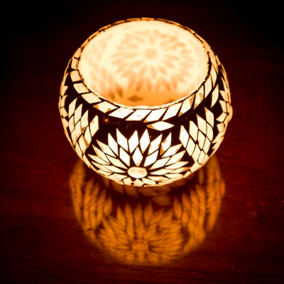 Waxinehouder mozaïek bol Roya transparant in 2 maten by Orientaals