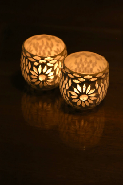 Waxinehouder mozaïek bol Roya transparant in 2 maten by Orientaals