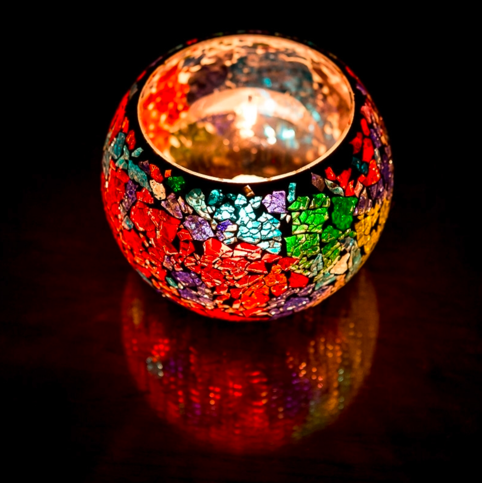 Oosterse waxinehouder crackled glass - bol multi-colour in 2 maten - depauwwonen