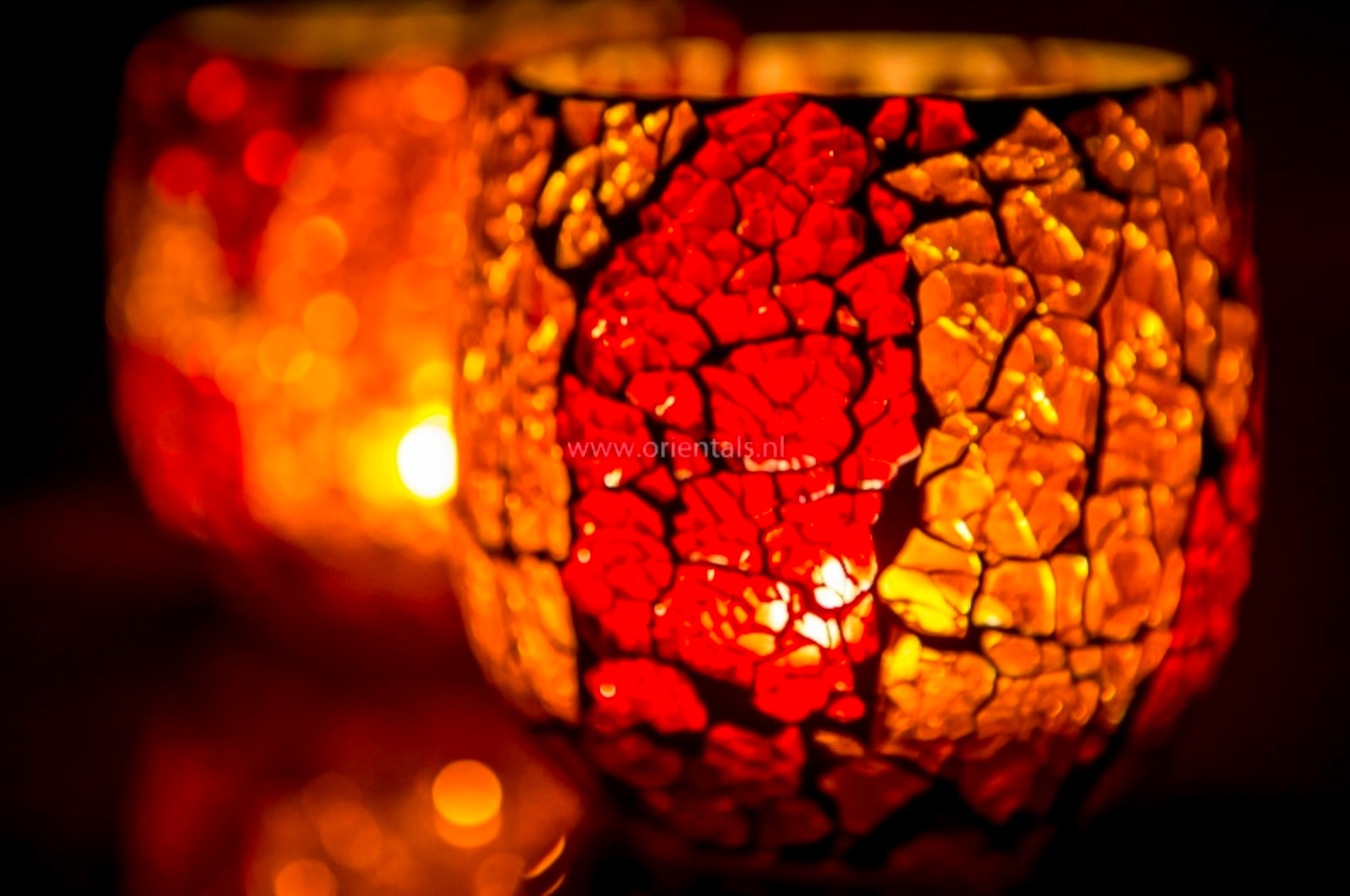 oosterse waxinehouder crackled glass - bol rood-oranje in 2 maten - depauwwonen