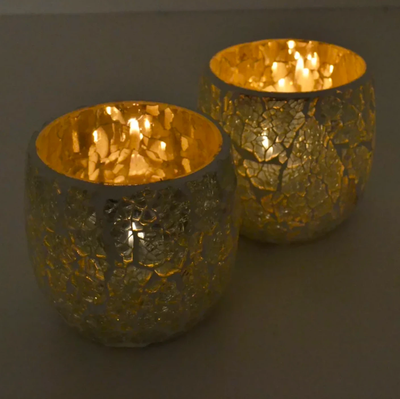 Waxinehouder crackled glass - bol large transparant in 2 maten by Orientaals
