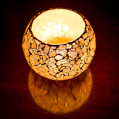 Waxinehouder crackled glass - bol large transparant in 2 maten by Orientaals