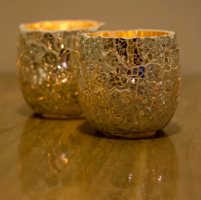 Waxinehouder crackled glass - bol large transparant in 2 maten by Orientaals