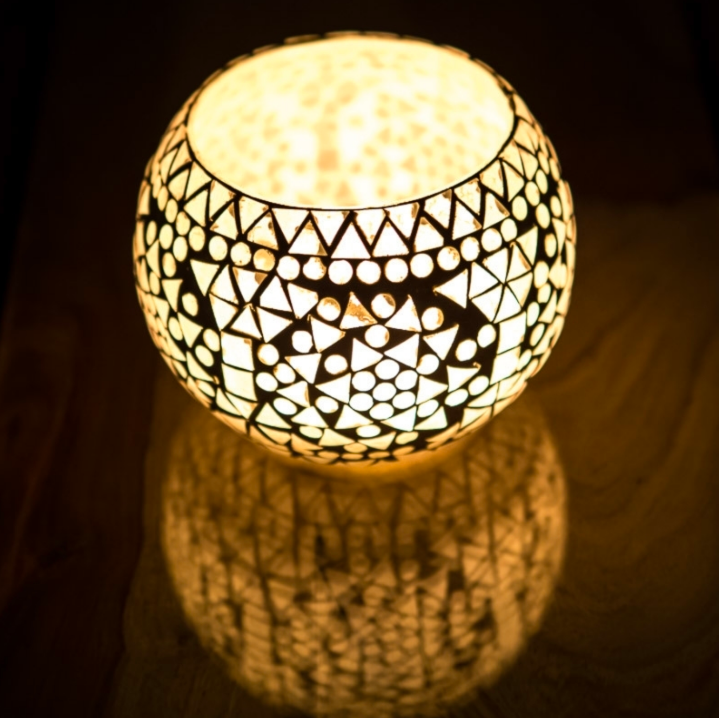 Waxinehouder mozaïek bol - Cantara - wit in 2 maten - depauwwonen