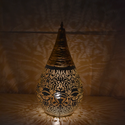 Tafellamp Ameera filigrain druppel wit/goud in 2 maten by Orientaals