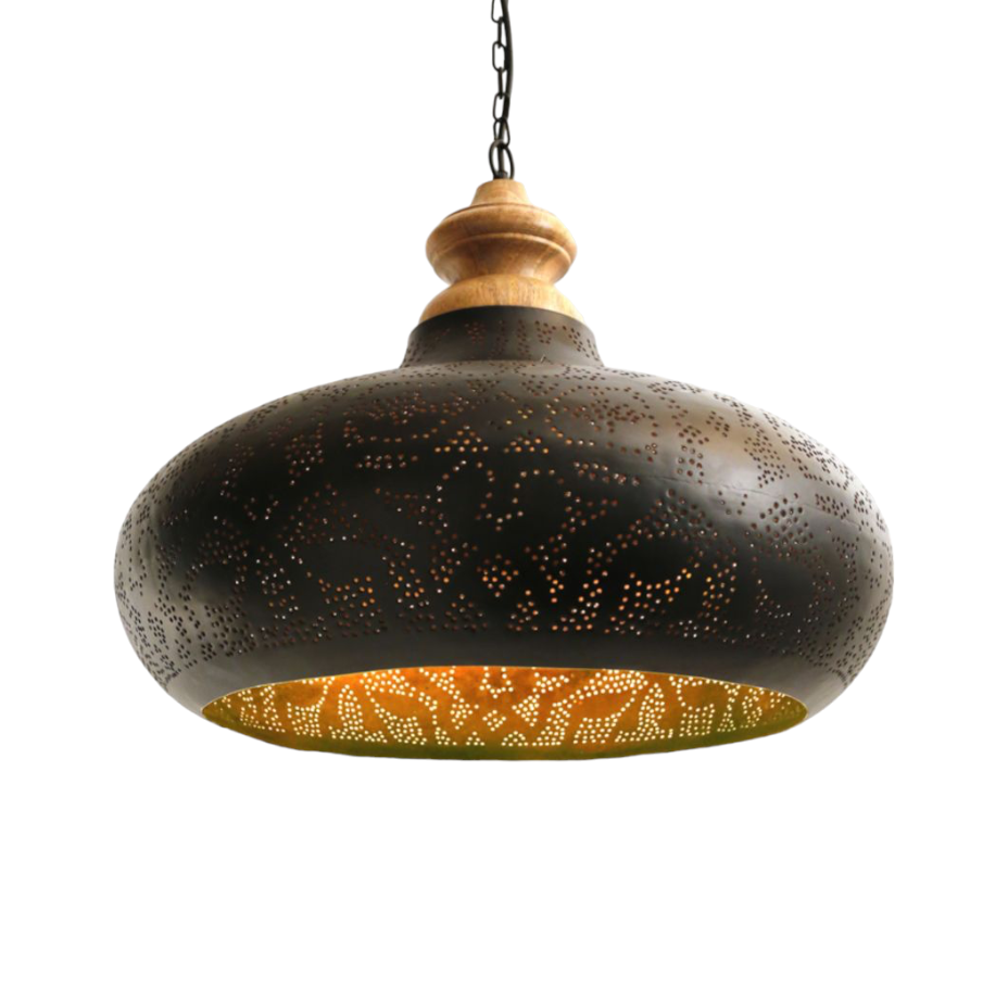 Hanglamp Ameera zwart/goud wood 53 cm - depauwwonen