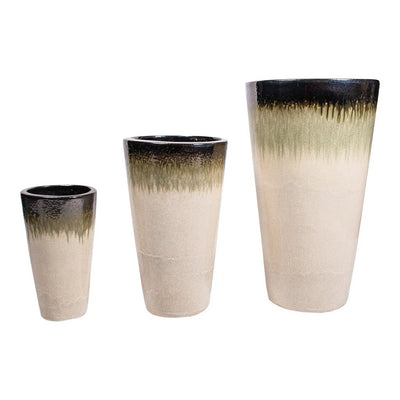 Bronzen parel keramische pot van PTMD, twee tinten, hoog en rond, met een glanzende, keramische afwerking.