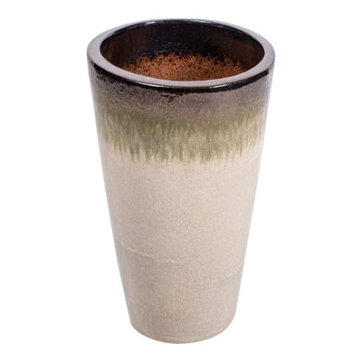 PTMD Relly bronzen parel keramische pot in twee tinten, hoog en rond met een glanzende afwerking.