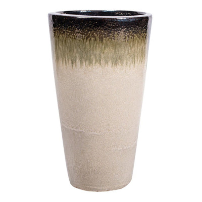 PTMD Relly bronzen keramische pot met parelprint, twee tinten, hoog en rond voor decoratie of planten.
