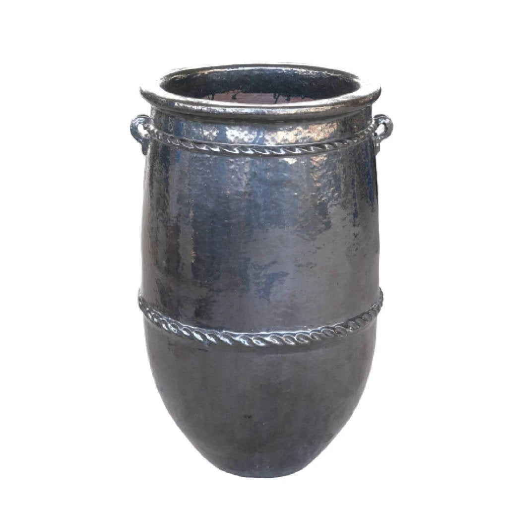 Grote ronde keramische pot van PTMD, Tony Green collectie, met een hoge, stijlvolle afwerking en groene tinten.