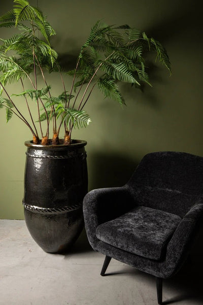 Ronde hoge keramische pot van PTMD, grote groene keramiek pot met gladde afwerking en stijlvolle uitstraling.