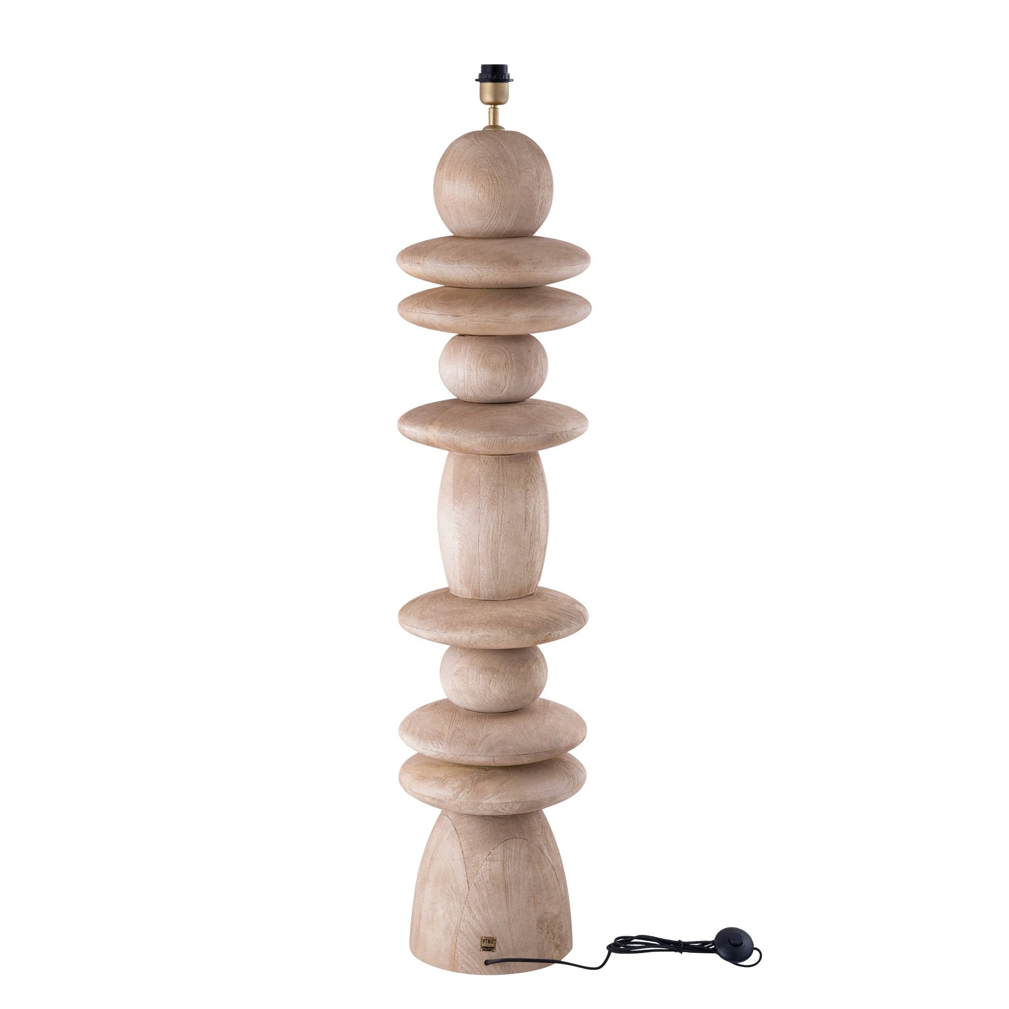 PTMD Callain natuurlijke mango houten vloerlampvoet, ronde houten basis voor vloerlamp, natuurlijke houtafwerking.