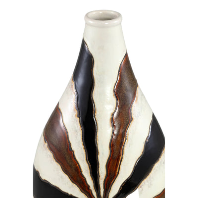 PTMD Evelin keramische vaas met lijnen in S-vorm, elegante beige kleur en uniek geometrisch ontwerp, geschikt voor decoratie.