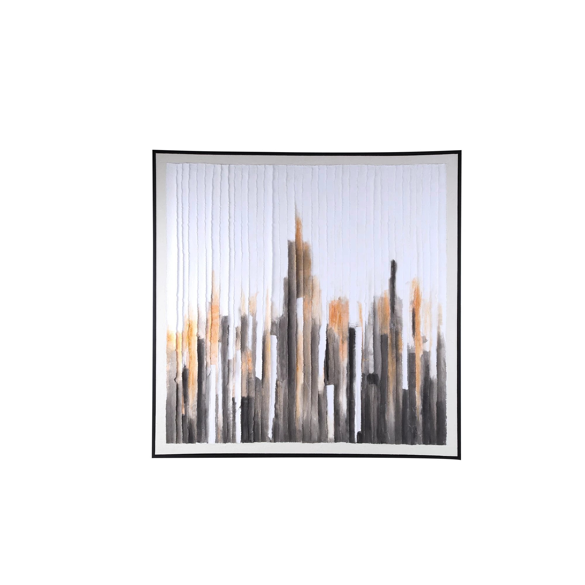Gustas ingelijst wandpaneel van PTMD met vierkante poly-strips, modern decoratief muurkunst in wit en zwart.