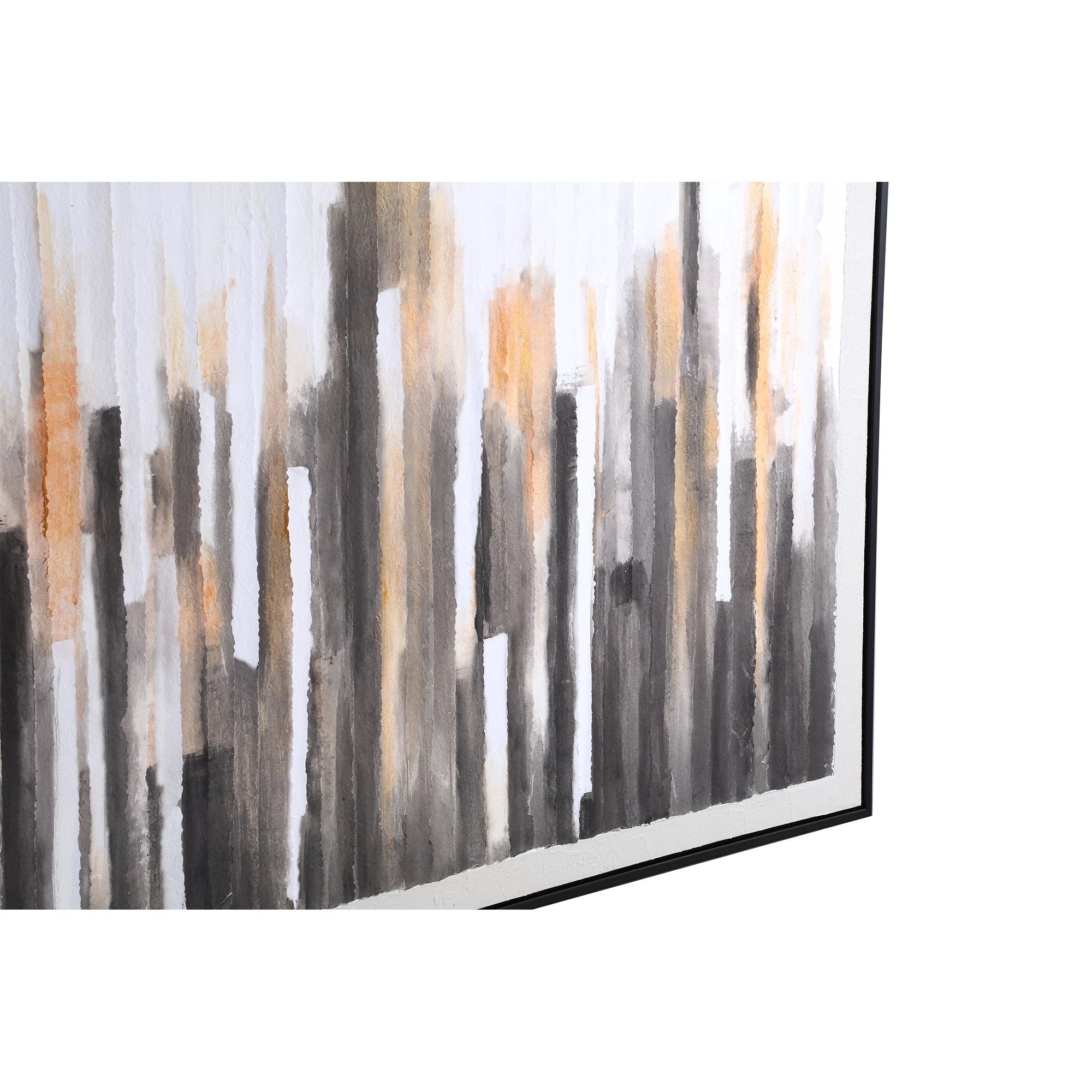 Gustas ingelijst wandpaneel met zwarte poly-strips in vierkante vorm, door PTMD, modern muurdecoratie voor interieur.