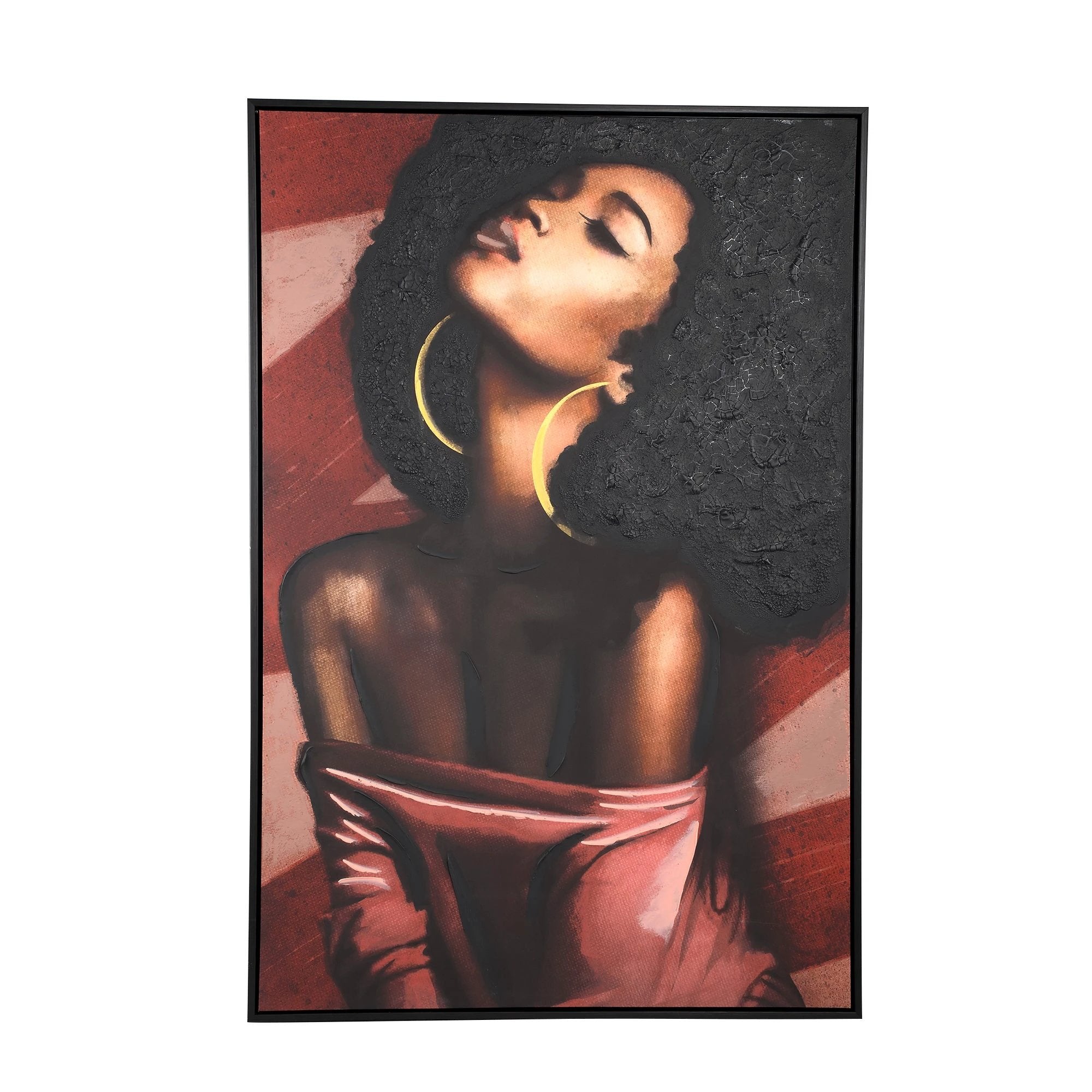 Rechthoekig zwart schilderij van een vrouw door PTMD, modern kunstwerk voor interieurdecoratie.