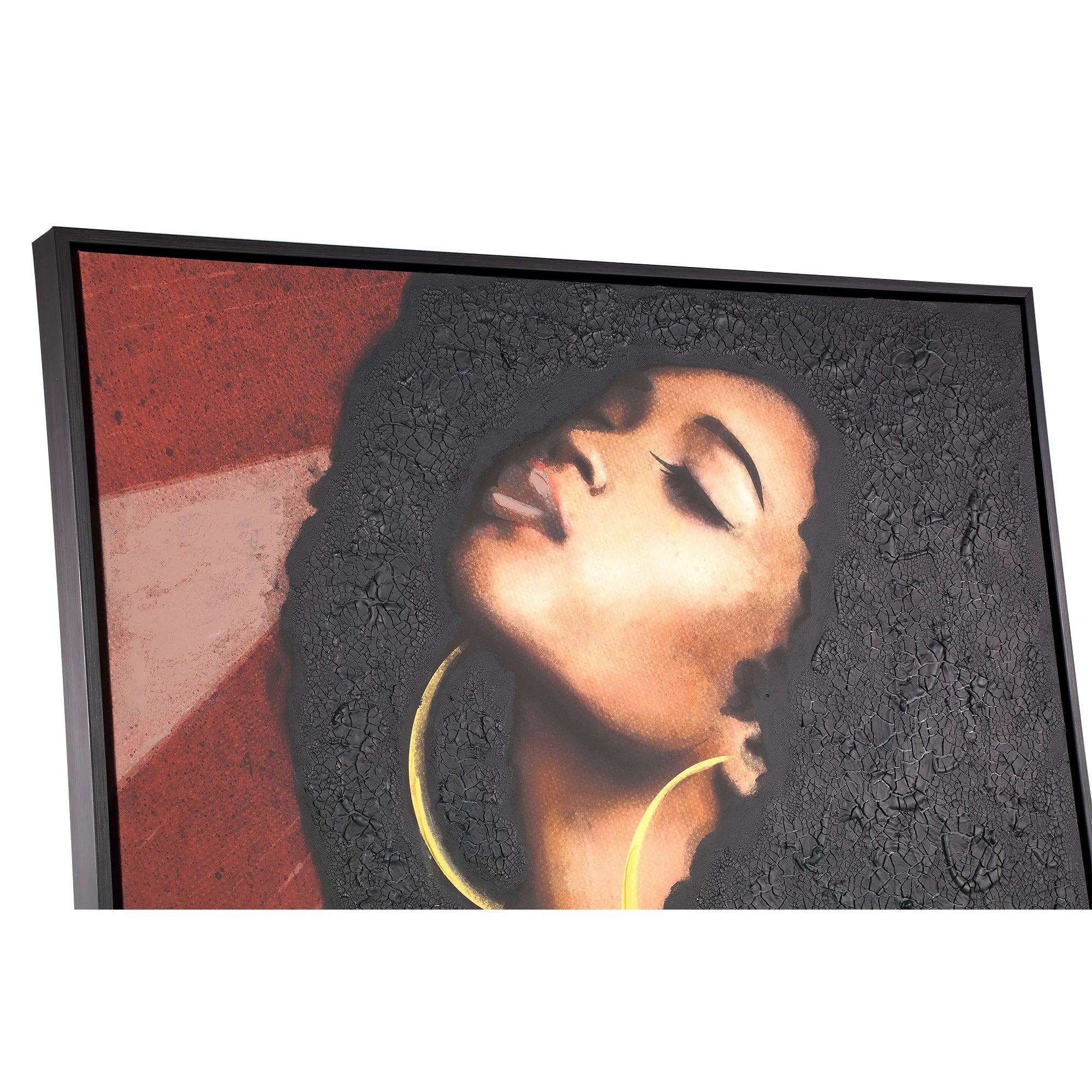 PTMD Janicia zwart rechthoekig schilderij met afbeelding van een vrouw, moderne kunst voor aan de muur