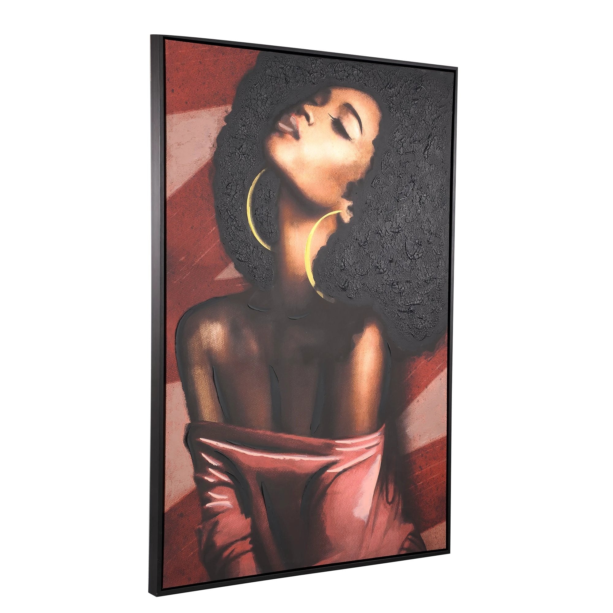 Janicia zwart rechthoekig schilderij met vrouwmotief van PTMD, hangend aan de muur, gedetailleerd en kunstzinnig ontwerp