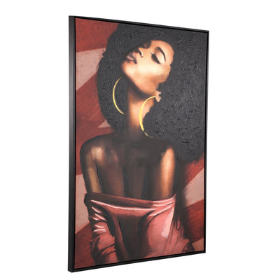 Janicia zwart rechthoekig schilderij met vrouwmotief van PTMD, hangend aan de muur, gedetailleerd en kunstzinnig ontwerp