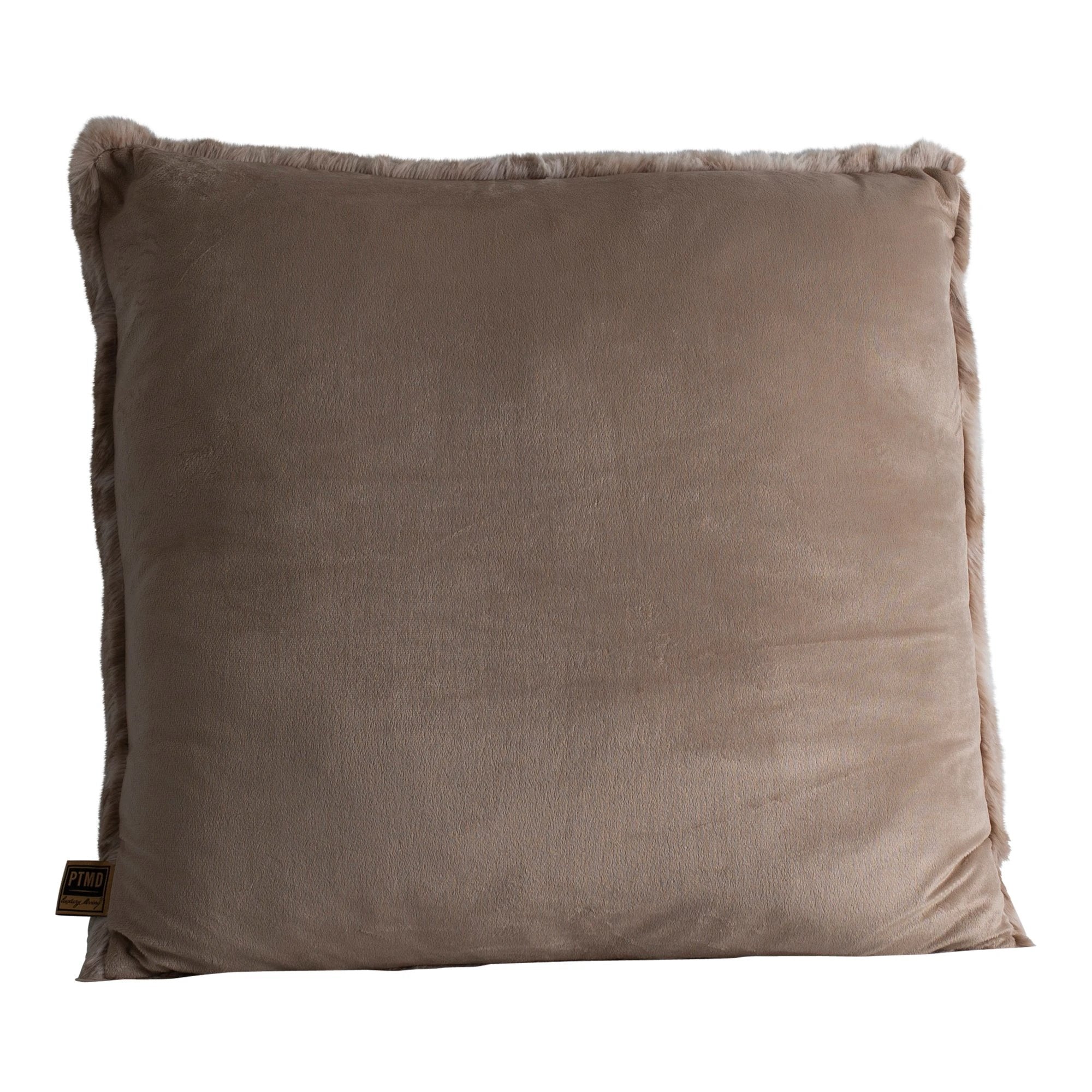 Linde beige faux fur vierkant kussen van PTMD met zachte, pluizige textuur en elegante uitstraling