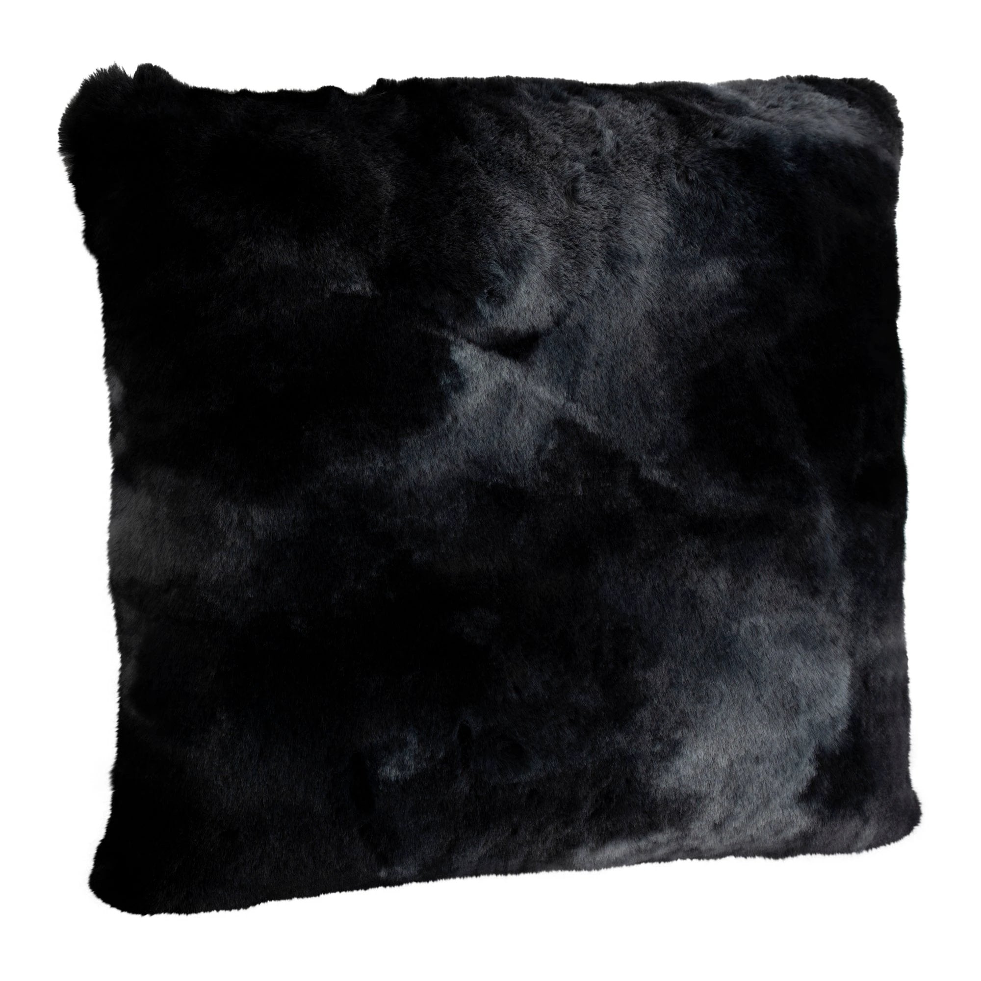 PTMD Linde zwart faux fur vierkant kussen, zacht en fluffy decoratief kussen voor woonkamer of slaapkamer