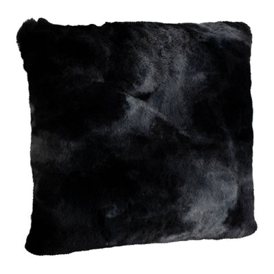 PTMD Linde zwart faux fur vierkant kussen, zacht en fluffy decoratief kussen voor woonkamer of slaapkamer