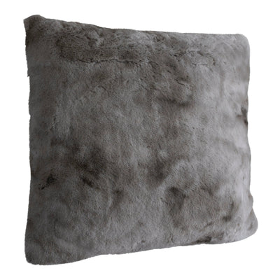 Grijs faux fur vierkant kussen van PTMD met linnen textuur, zachte en luxe uitstraling voor interieurdecoratie