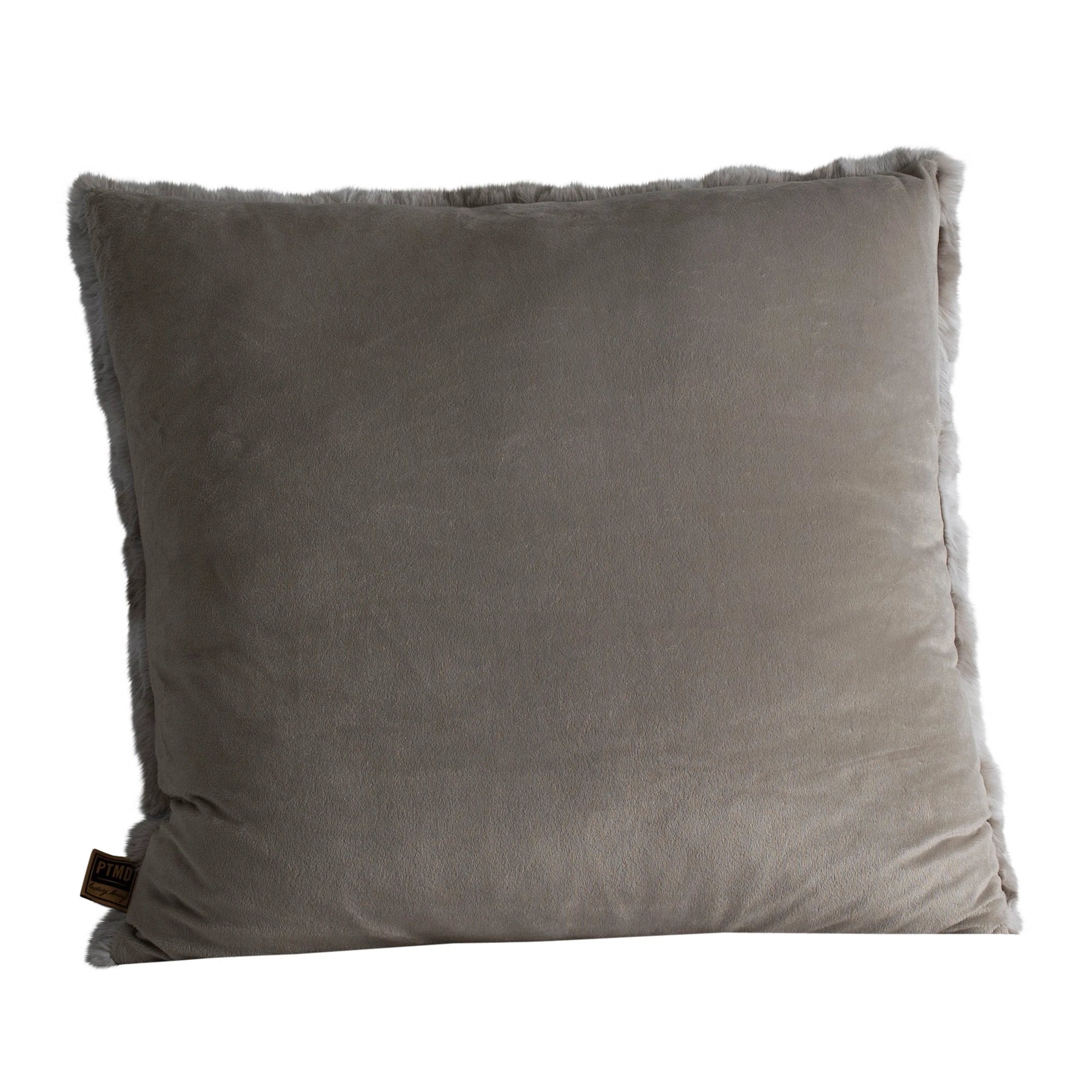 Grijs faux fur vierkant kussen van PTMD met linnen textuur, zachte en luxe uitstraling voor woondecoratie