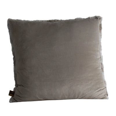 Grijs faux fur vierkant kussen van PTMD met linnen textuur, zachte en luxe uitstraling voor woondecoratie