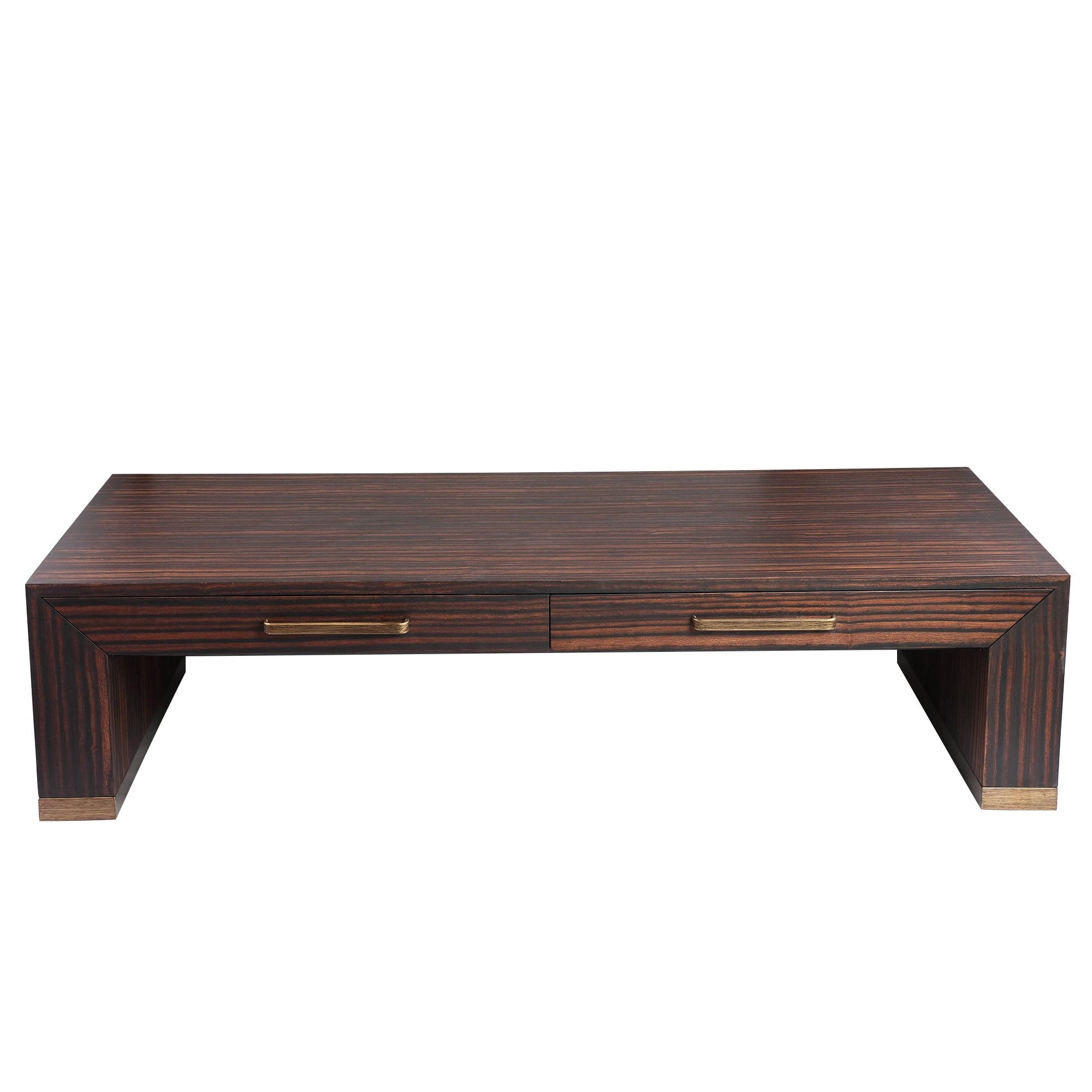 Bruine Tiess salontafel van houtfineer met twee lades en moderne uitstraling, PTMD meubel voor woonkamer decoratie