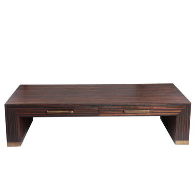 Bruine Tiess salontafel van houtfineer met twee lades en moderne uitstraling, PTMD meubel voor woonkamer decoratie