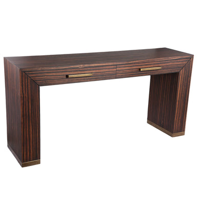 Bruine Tiess wandtafel van PTMD met twee laden en houten uitstraling, perfect voor praktische opslag en decoratie.