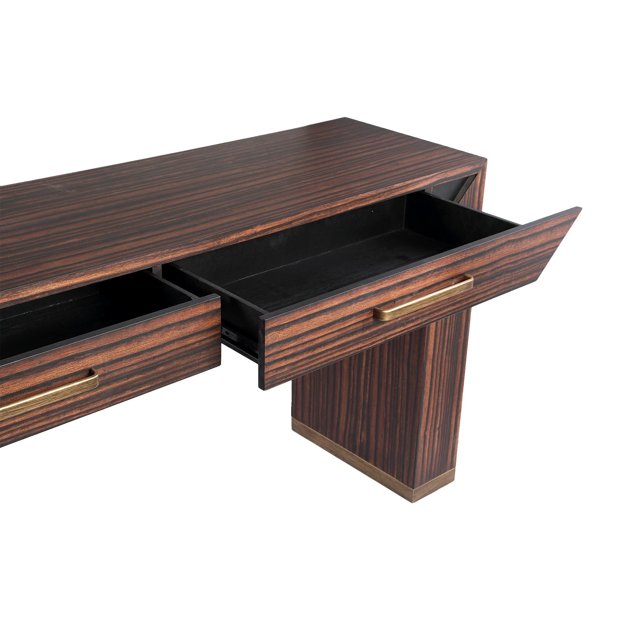 Bruine Tiess wandtafel van PTMD met twee laden, houten design, zichtbaar met gladde afwerking en moderne uitstraling.
