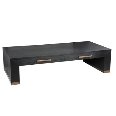 Zwarte houtfineer salontafel met twee laden van PTMD, modern design en strakke afwerking, geschikt voor woonkamerinterieur