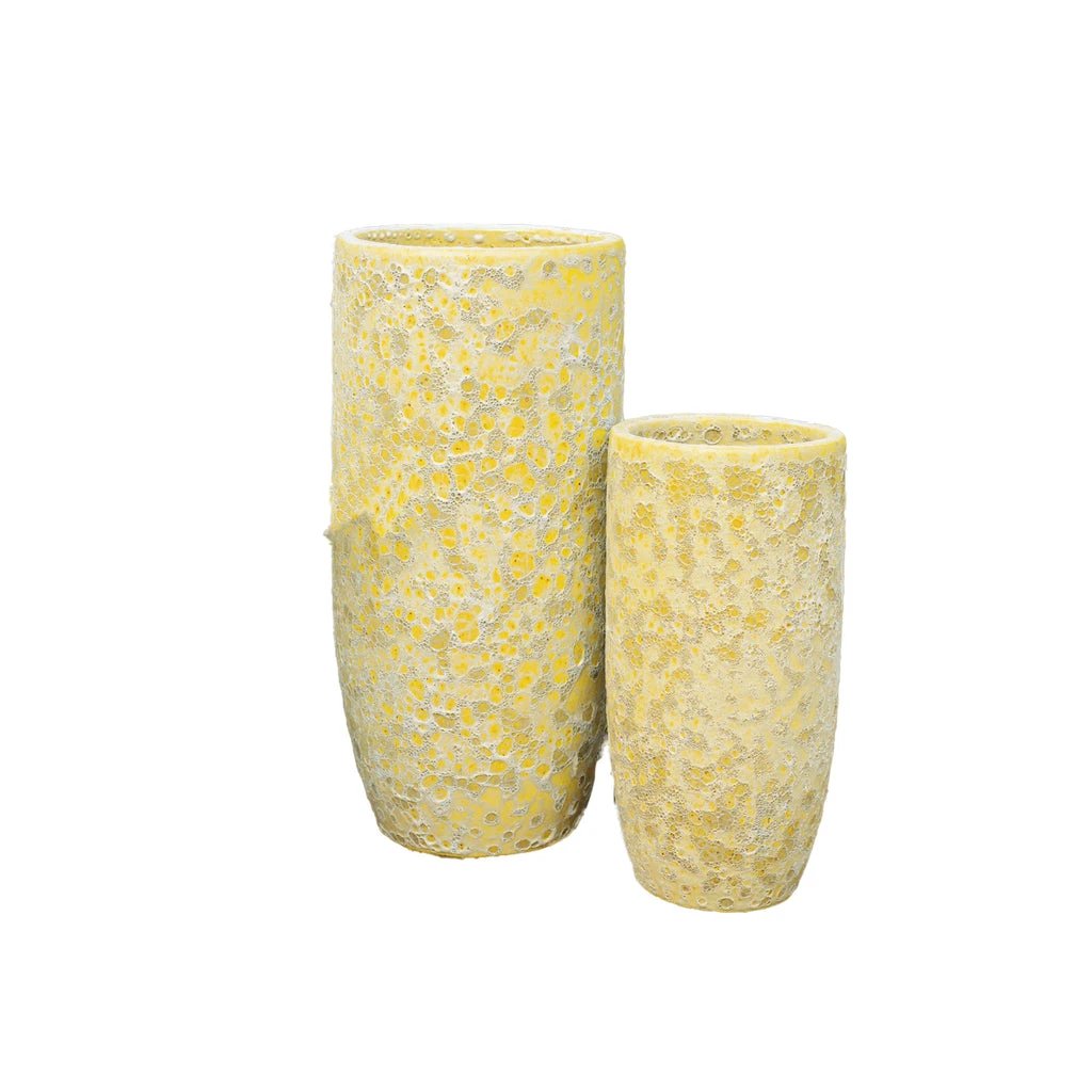 Gele keramische pot met geglazuurd ronde vorm van PTMD, hoogwaardige Dezzel SV2 keramiek, decoratief voor binnen en buiten.