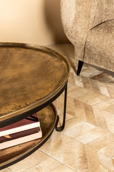 Kae Gouden aluminium salontafel met 2 lagen zwart frame by PTMD