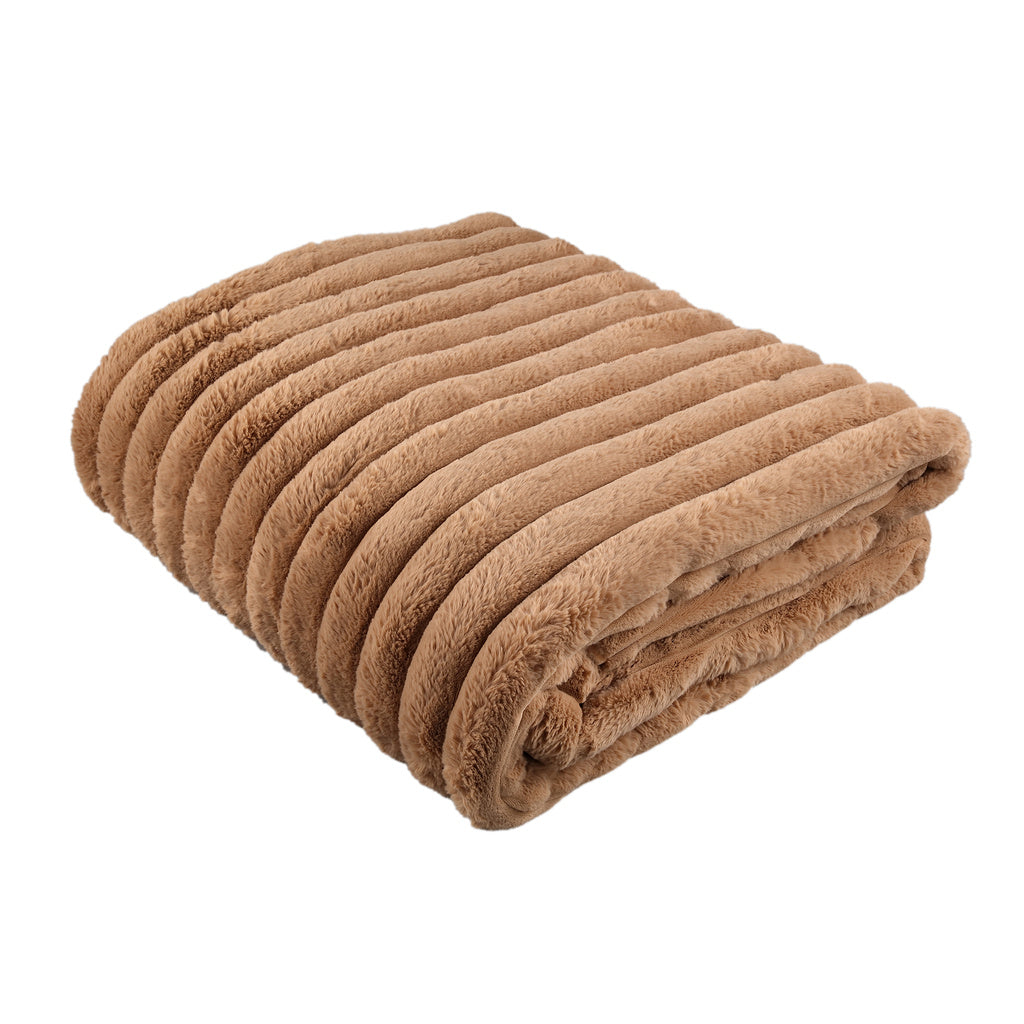 Hadi Beige geribbeld nepbont deken groot - depauwwonen