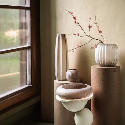 Levente Sand glazen ronde vaas hoog by PTMD