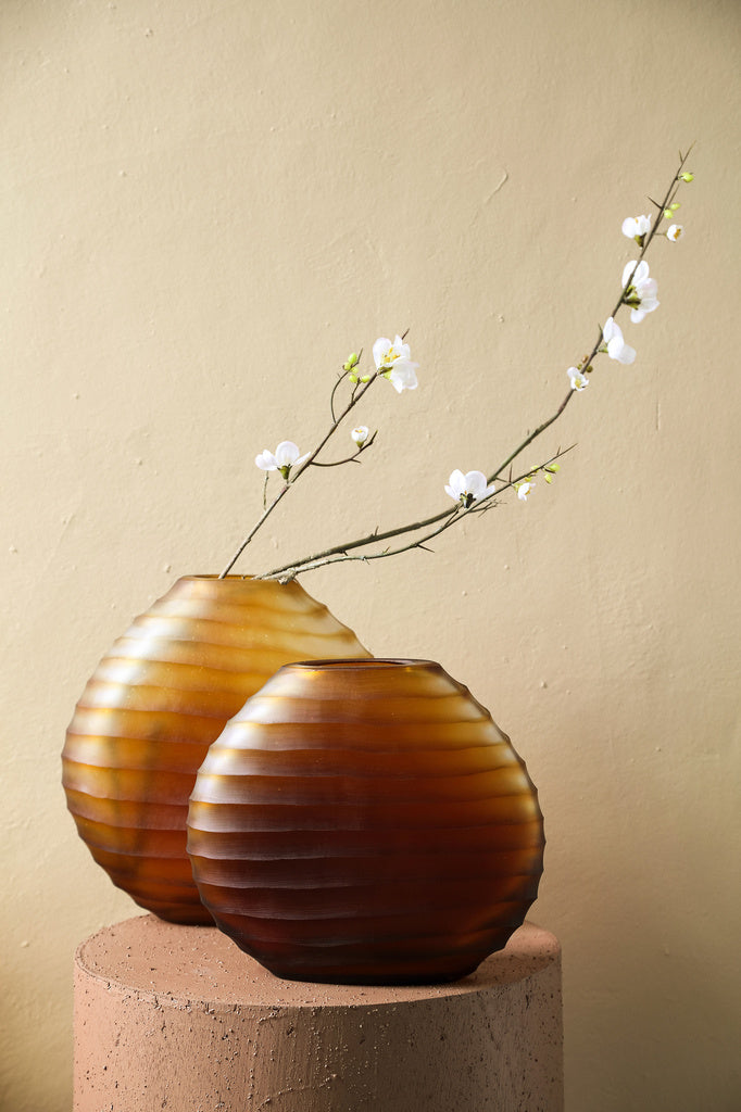 Lavanya Brown glazen ovale vaas  L - depauwwonen