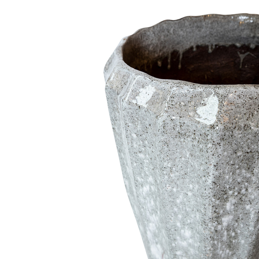 Olver Witte keramische pot geribbelde structuur rond S - depauwwonen