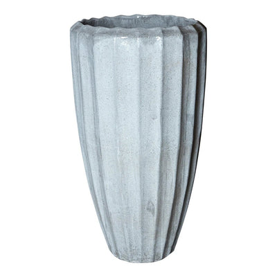Olver Witte keramische pot geribbelde structuur rond L by PTMD