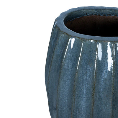 Lionne Blauwe keramische pot geribbelde bol rond L by PTMD
