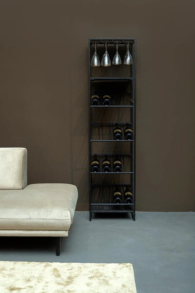 Zalig Zwart ijzeren wijnrek glazen en flessen rechthoekig. by PTMD