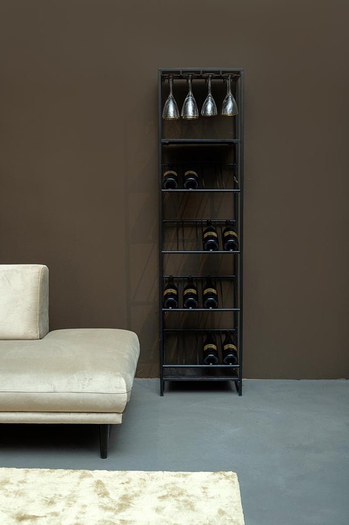 Zalig Zwart ijzeren wijnrek glazen en flessen rechthoekig. - depauwwonen