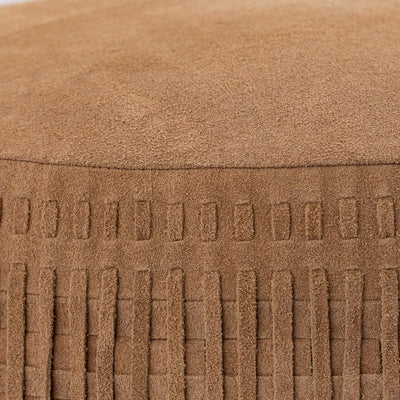 Eleora Camel suède leren poef met franjes rond S by PTMD