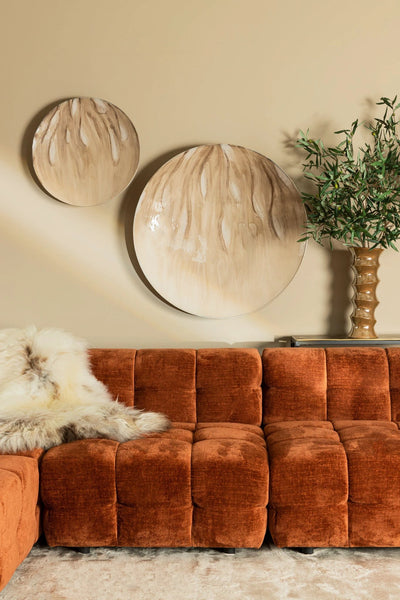 Maran Beige glanzende ijzeren wandpaneel rond S by PTMD