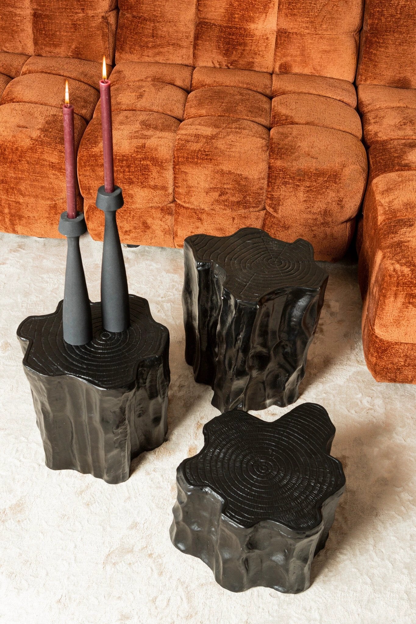 Fennah Black matt alu sidetable tree wood shape L by PTMD