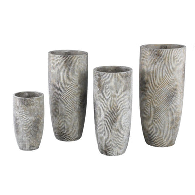 Linc Grey cement pot golven patroon hoog rond XL by PTMD