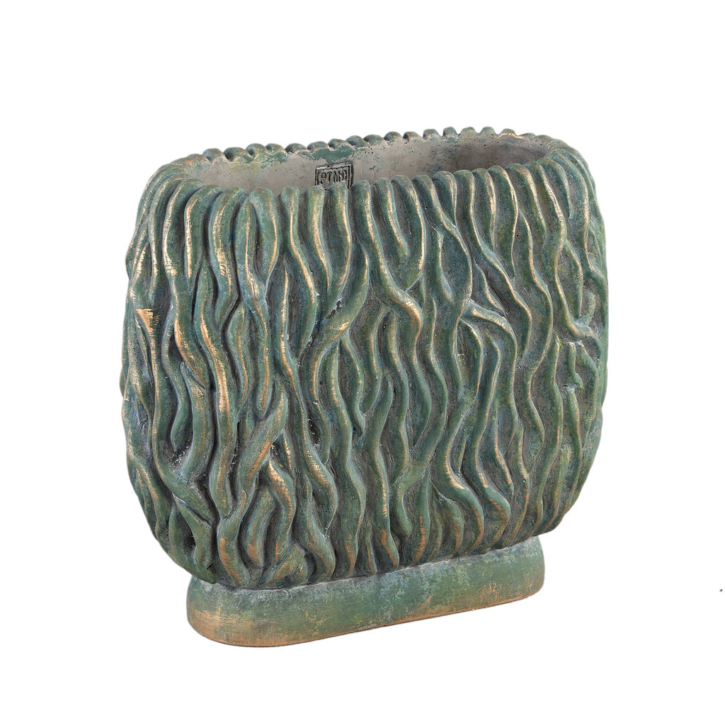 Brendan Green cementen ovale pot met gouden afwerking gegraveerd L - depauwwonen