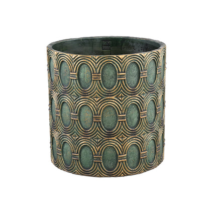 Kamilla Groene cementen ronde pot goud art deco groot M. - depauwwonen